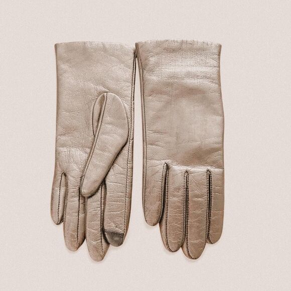 Cozycore Luxe Lands’ End Cashmere Touch-Screen Gloves Silver Leather Trim XS/S - Picture 1 of 6